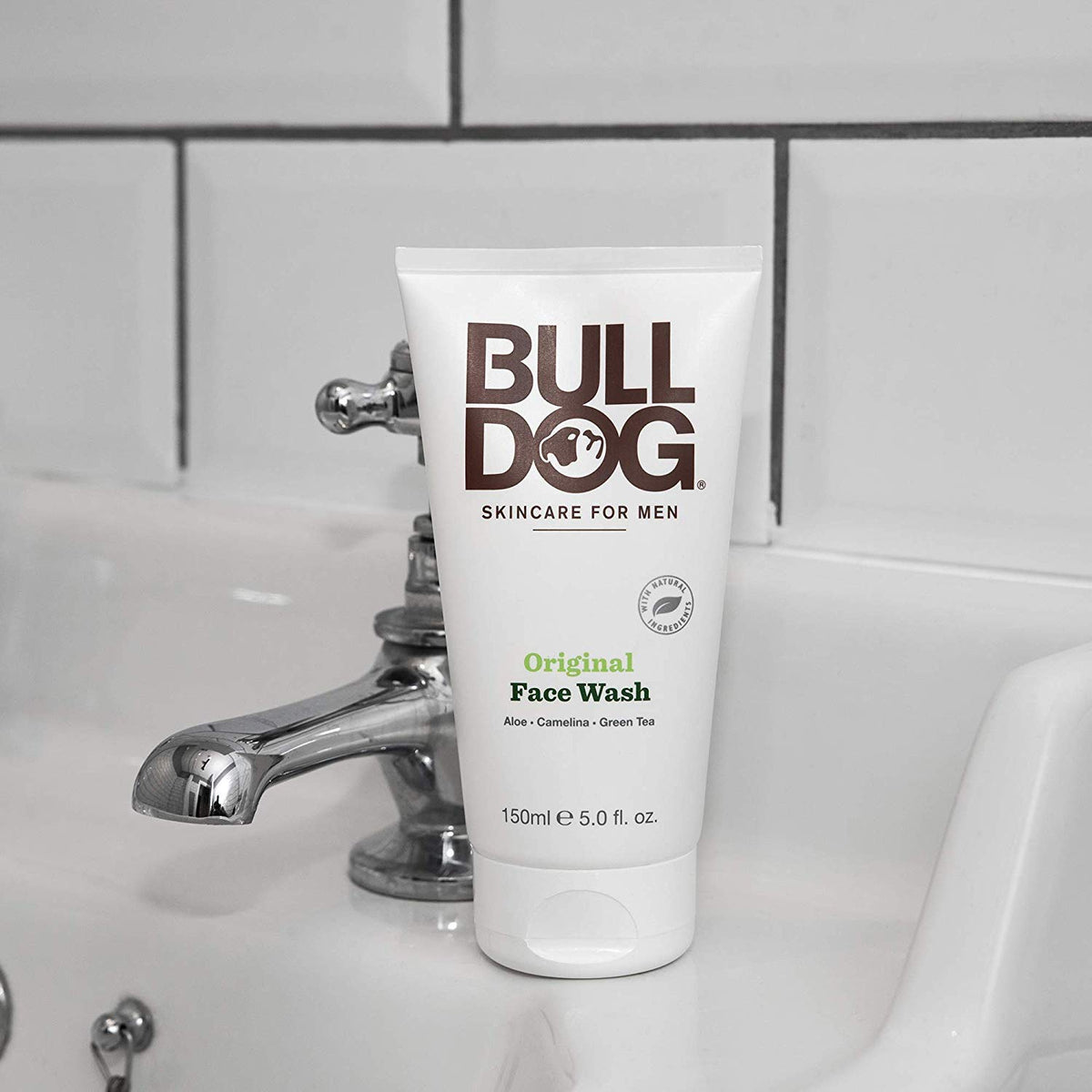 Bulldog lifestyle image of man using cleanser showing easy application and refreshed skin