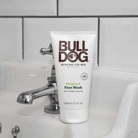 Bulldog lifestyle image of man using cleanser showing easy application and refreshed skin