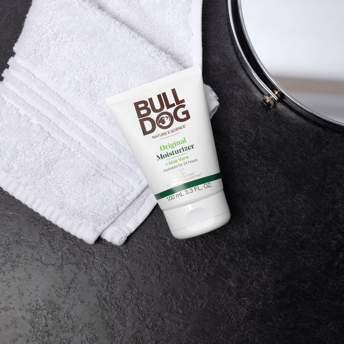 Bulldog Skincare for Men product label close-up highlighting natural ingredients