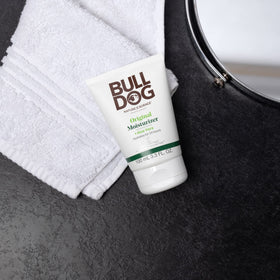 Bulldog Skincare for Men product label close-up highlighting natural ingredients