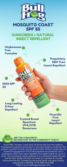 Bullfrog being applied outdoors offering sun and insect protection