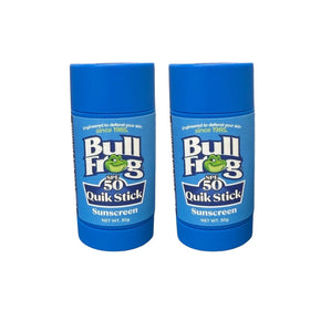Bullfrog Quik Stick front packaging showing SPF 50 and two-pack convenience for protection