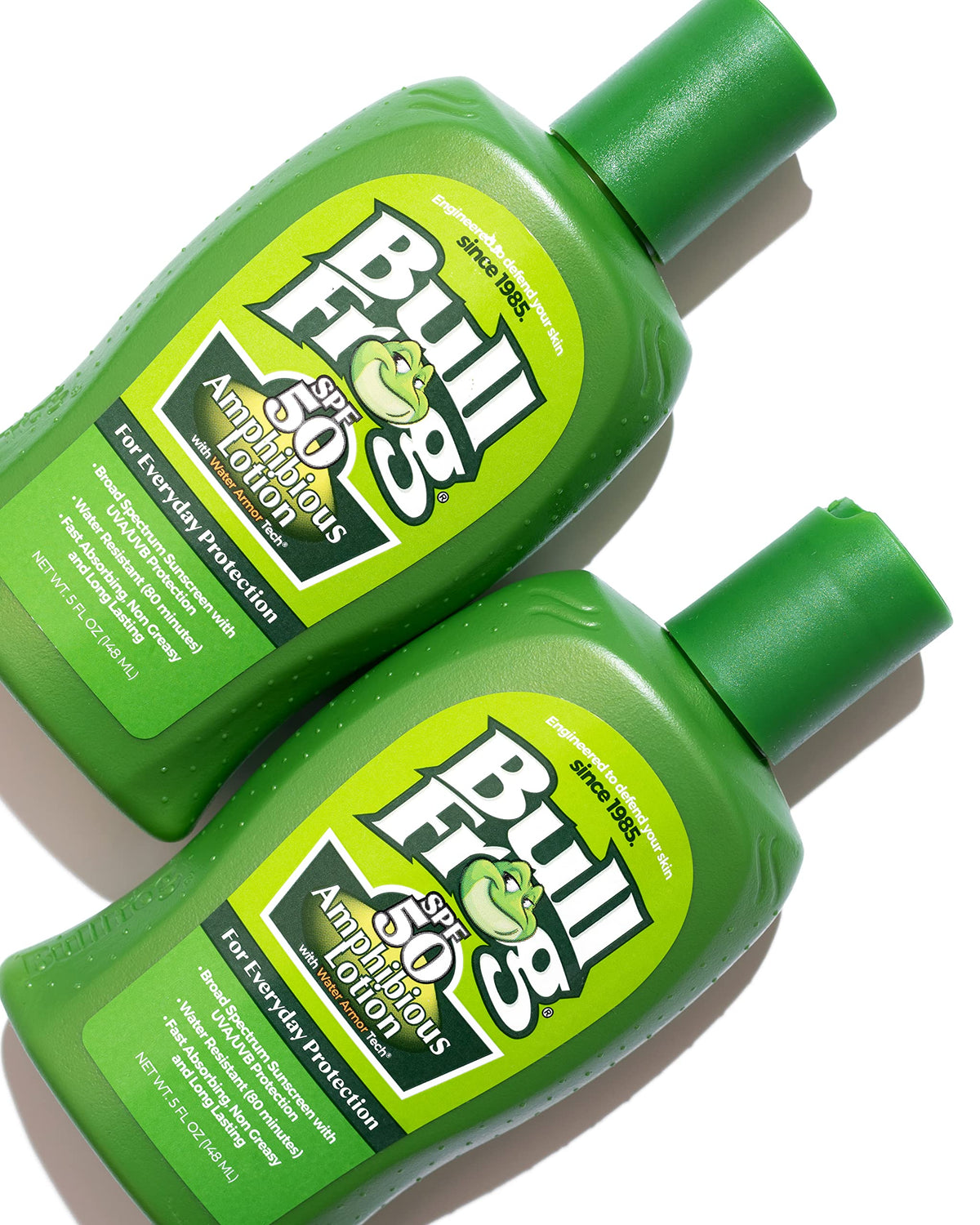 Bullfrog bottle shown beside sunglasses to demonstrate travel-friendly 5oz size