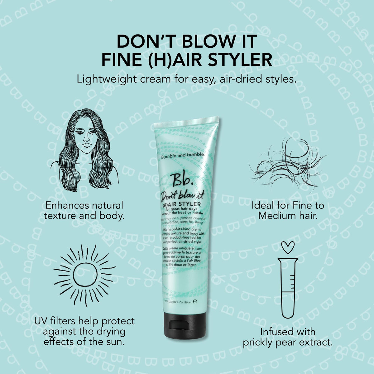 Bumble and bumble air-dried finish on model showing airy natural texture