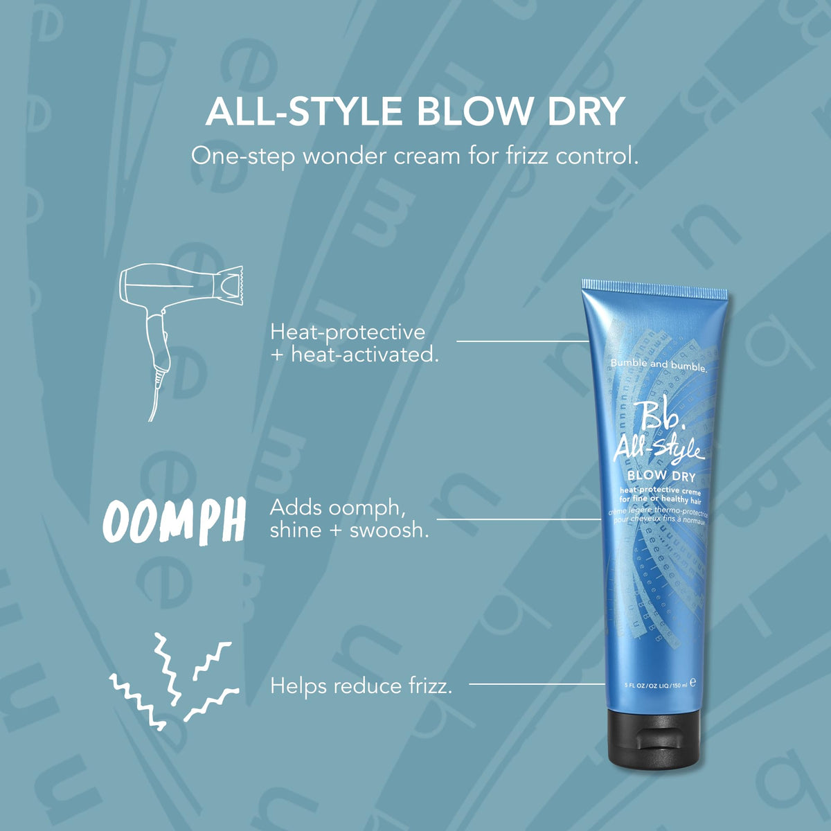 Bumble and bumble being applied to damp hair to protect during blow-dry