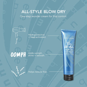 Bumble and bumble being applied to damp hair to protect during blow-dry