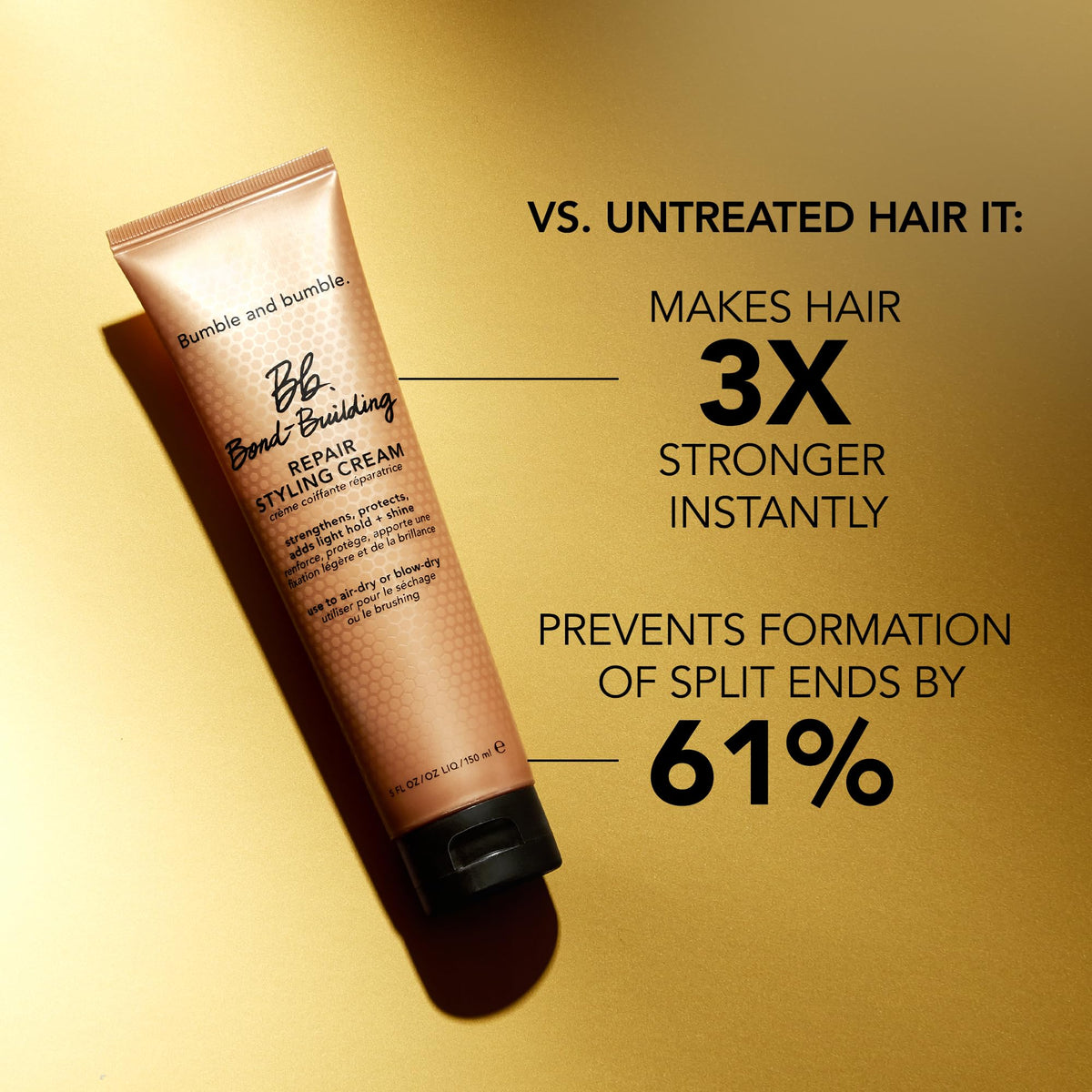 Bumble and bumble being applied to damp hair for heat protection benefit