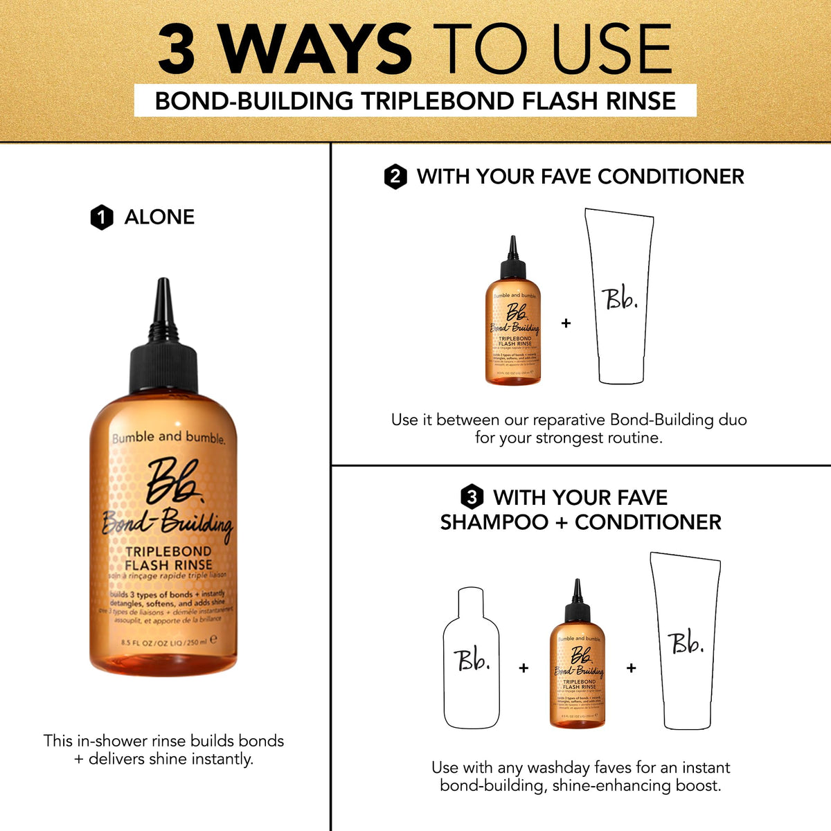 Bumble and bumble product in hand during application for quick in-shower use benefit