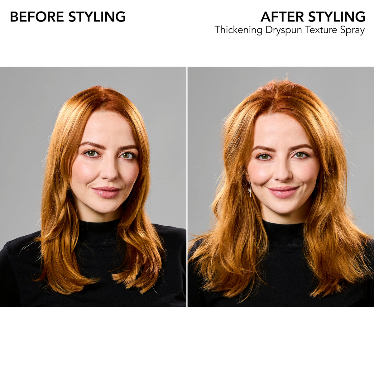 Bumble and bumble before and after comparison showing fuller hair