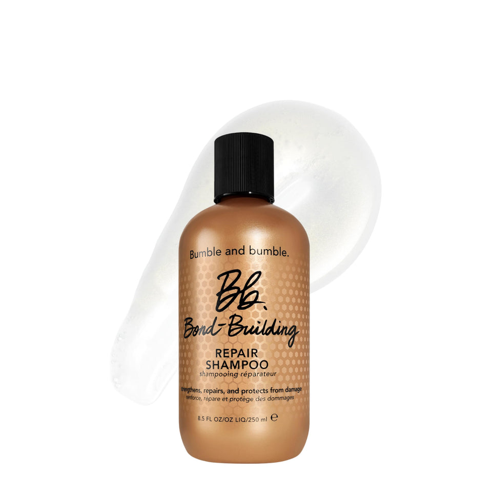 bumble and bumble bottle front showing brand and restorative shampoo benefits