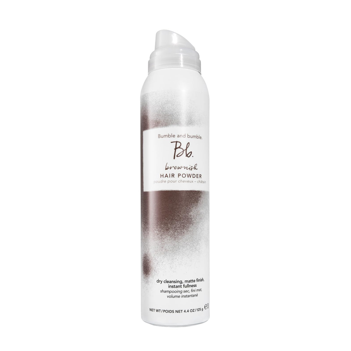Bumble and bumble. front packaging shot shows product and clean design benefits portability