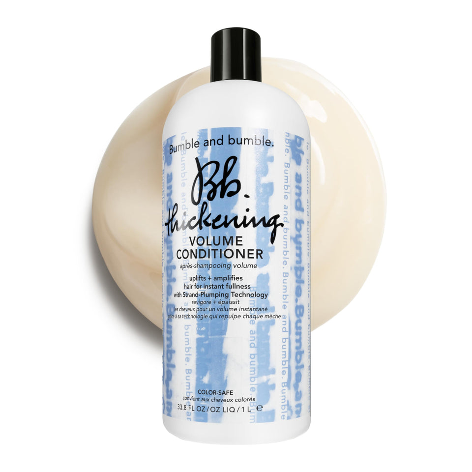 Bumble and bumble front packaging showing volumizing conditioner and benefits