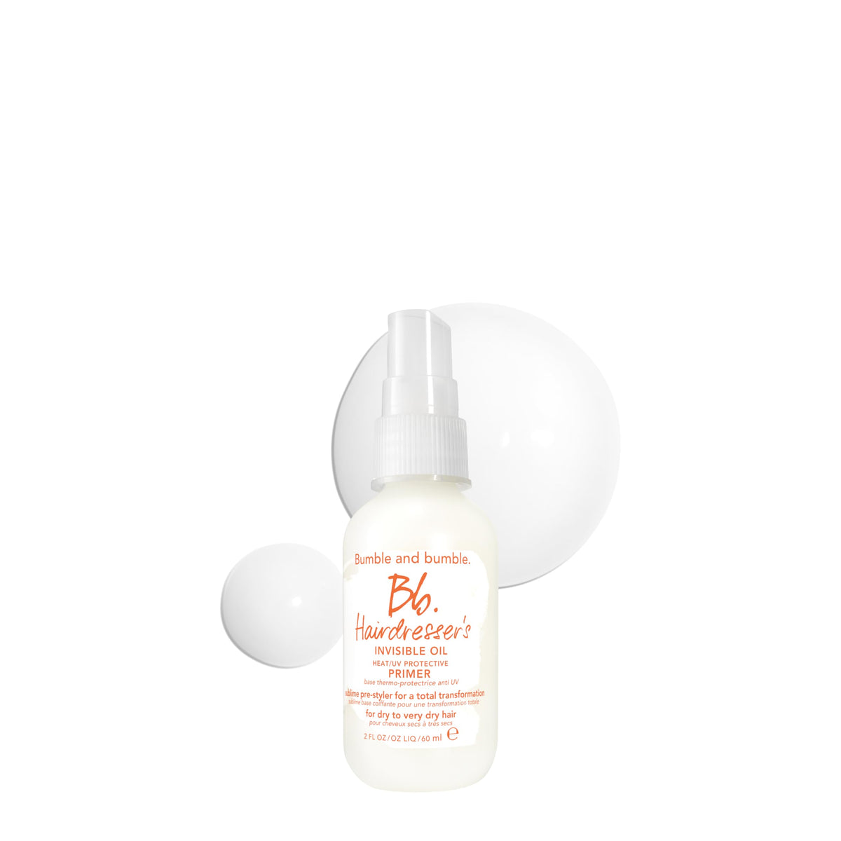 Bumble and bumble front packaging showing compact travel bottle and benefits