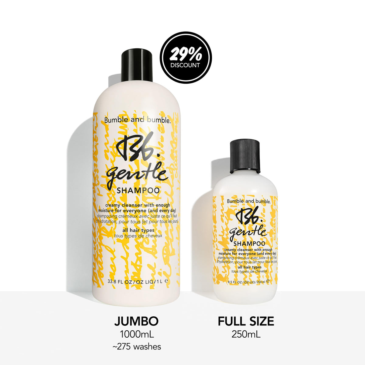 Bumble and bumble bottle staged in bathroom showing everyday routine convenience