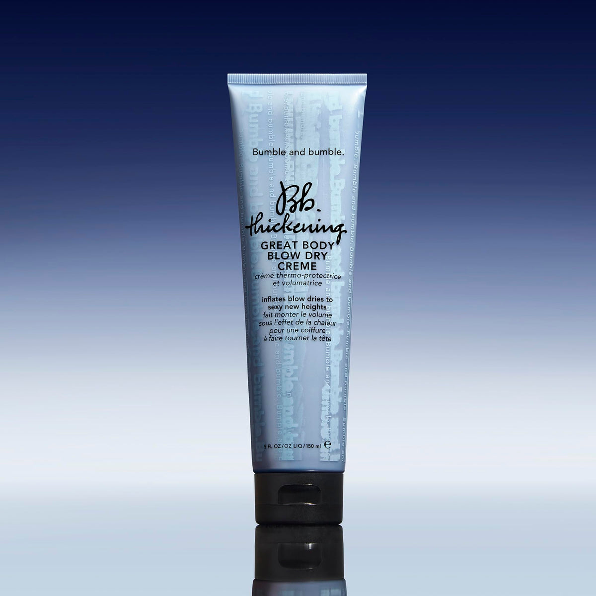 Bumble and bumble ingredient panel label closeup showing Strand-Plumping Technology benefit