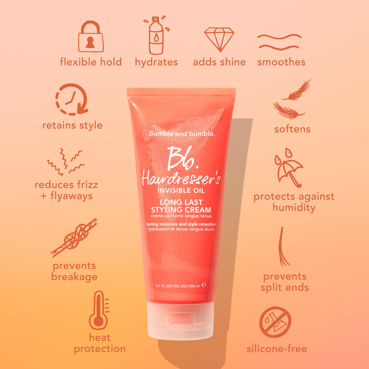 Bumble and bumble label close-up showing color-safe and heat-protection claims