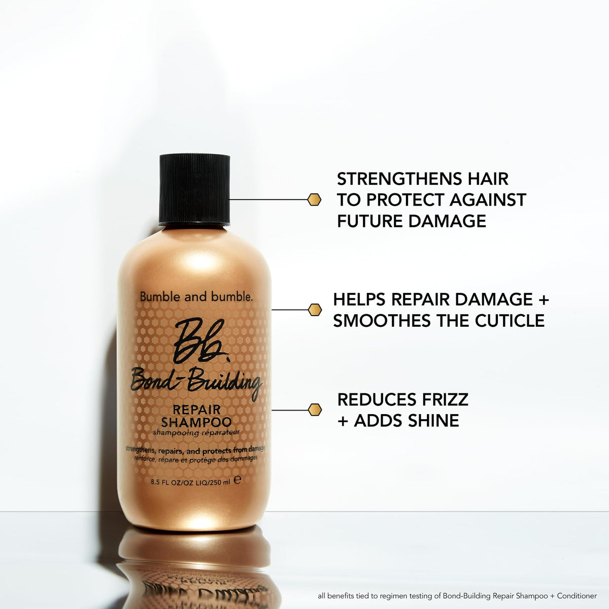 bumble and bumble label and ingredients text emphasizing bond-building complex