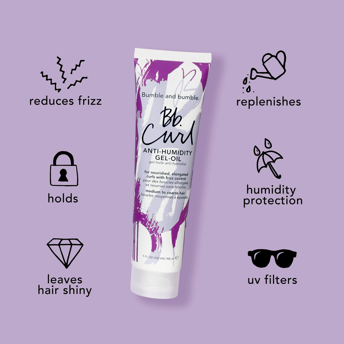 Bumble and bumble styled outdoor curls reflecting shine and humidity resistance benefit