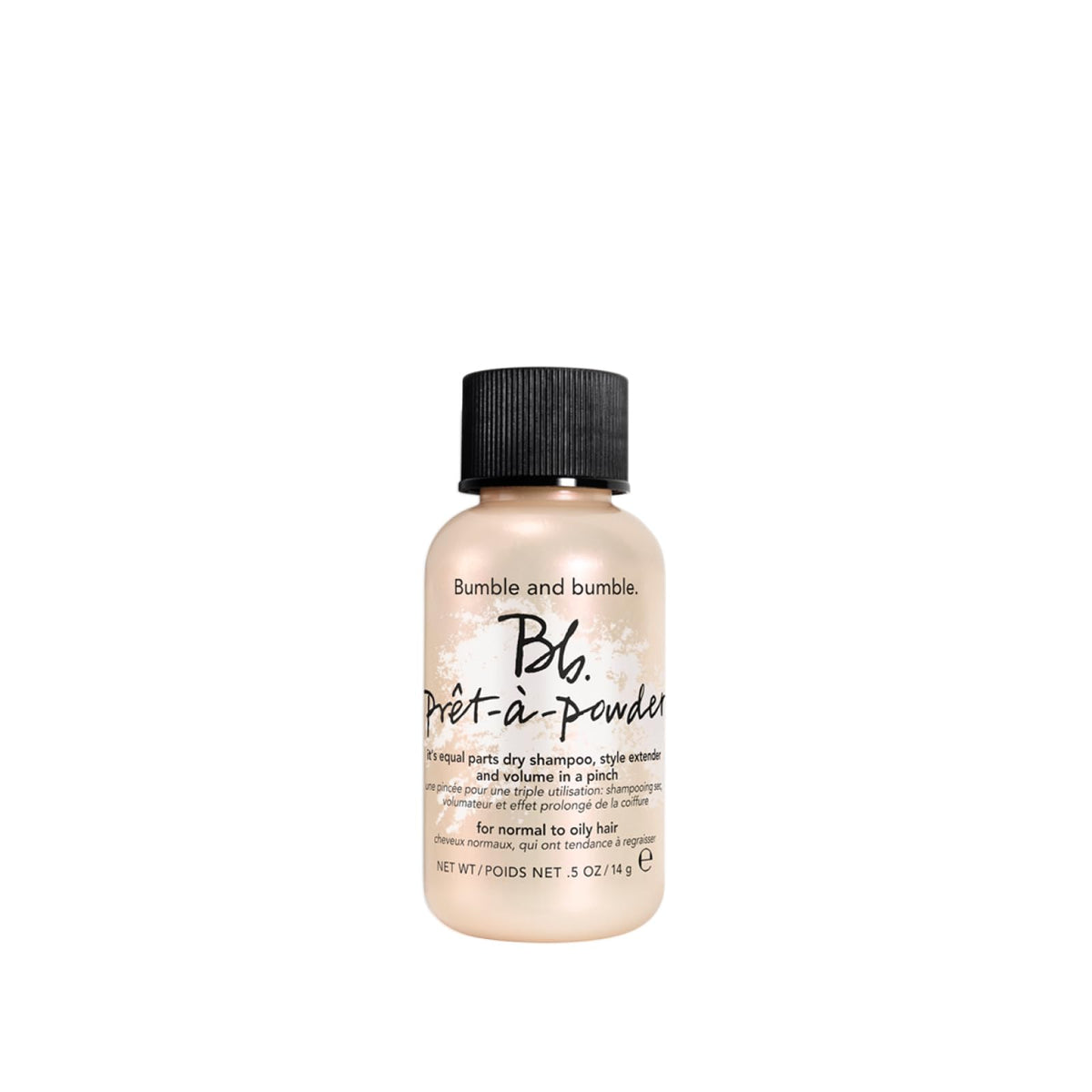 Bumble and bumble mini front packaging showing compact travel bottle and branding benefits