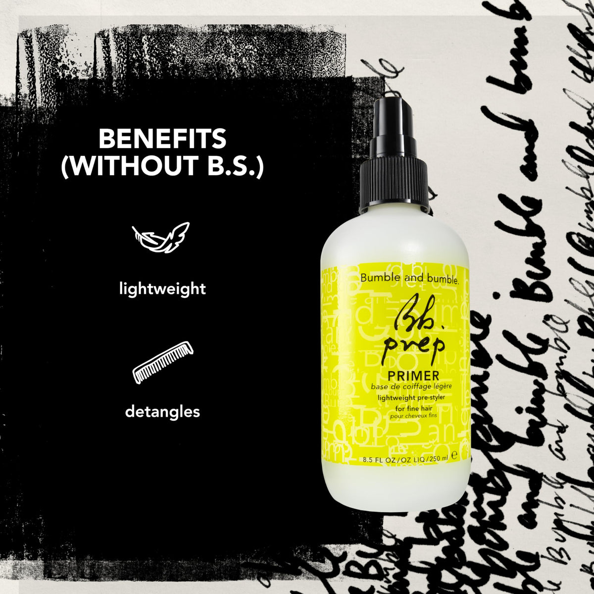Bumble and bumble product in use on damp hair speeding styling prep and detangling