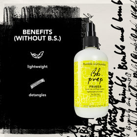 Bumble and bumble product in use on damp hair speeding styling prep and detangling