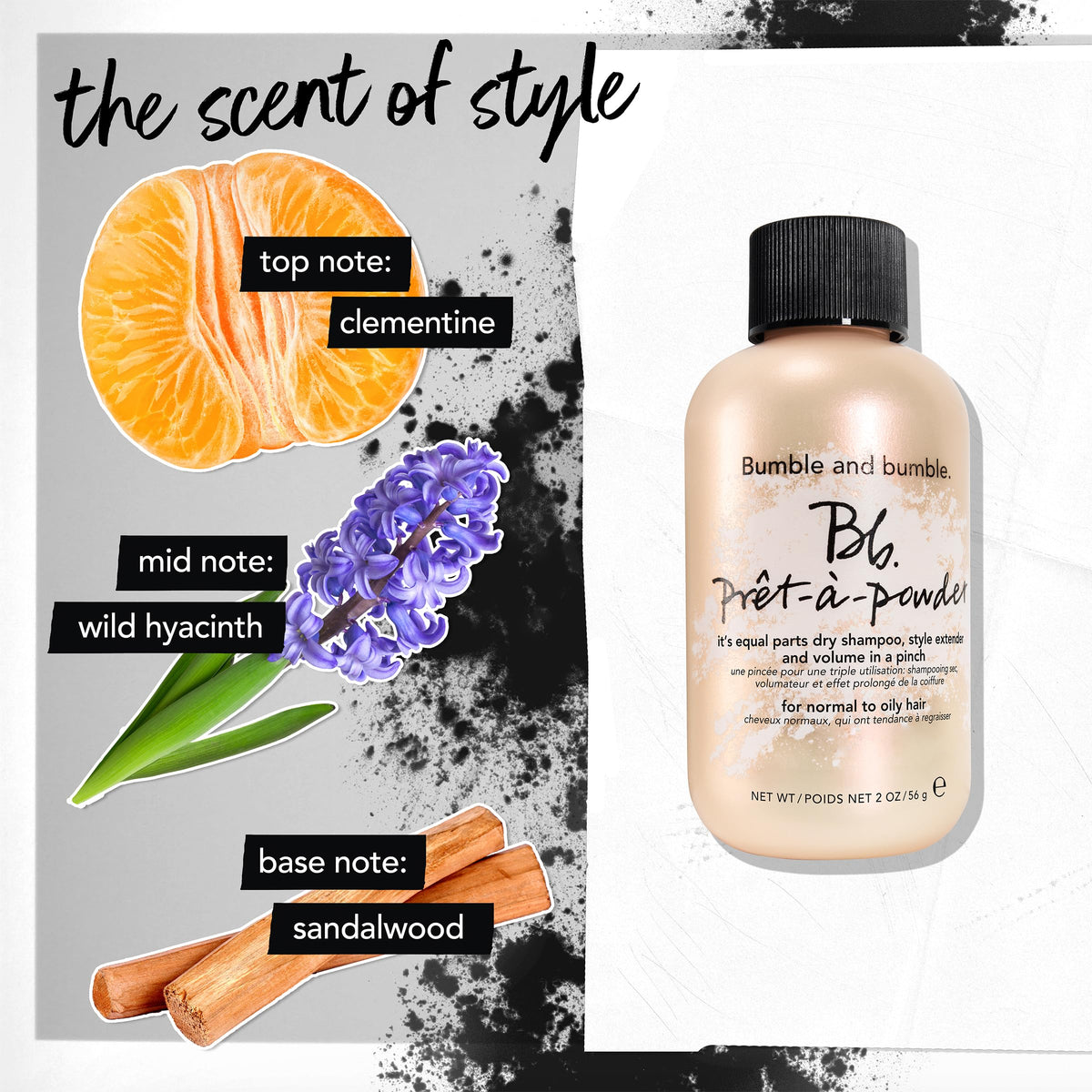 Bumble and bumble 2 oz size next to common items showing travel-friendly scale