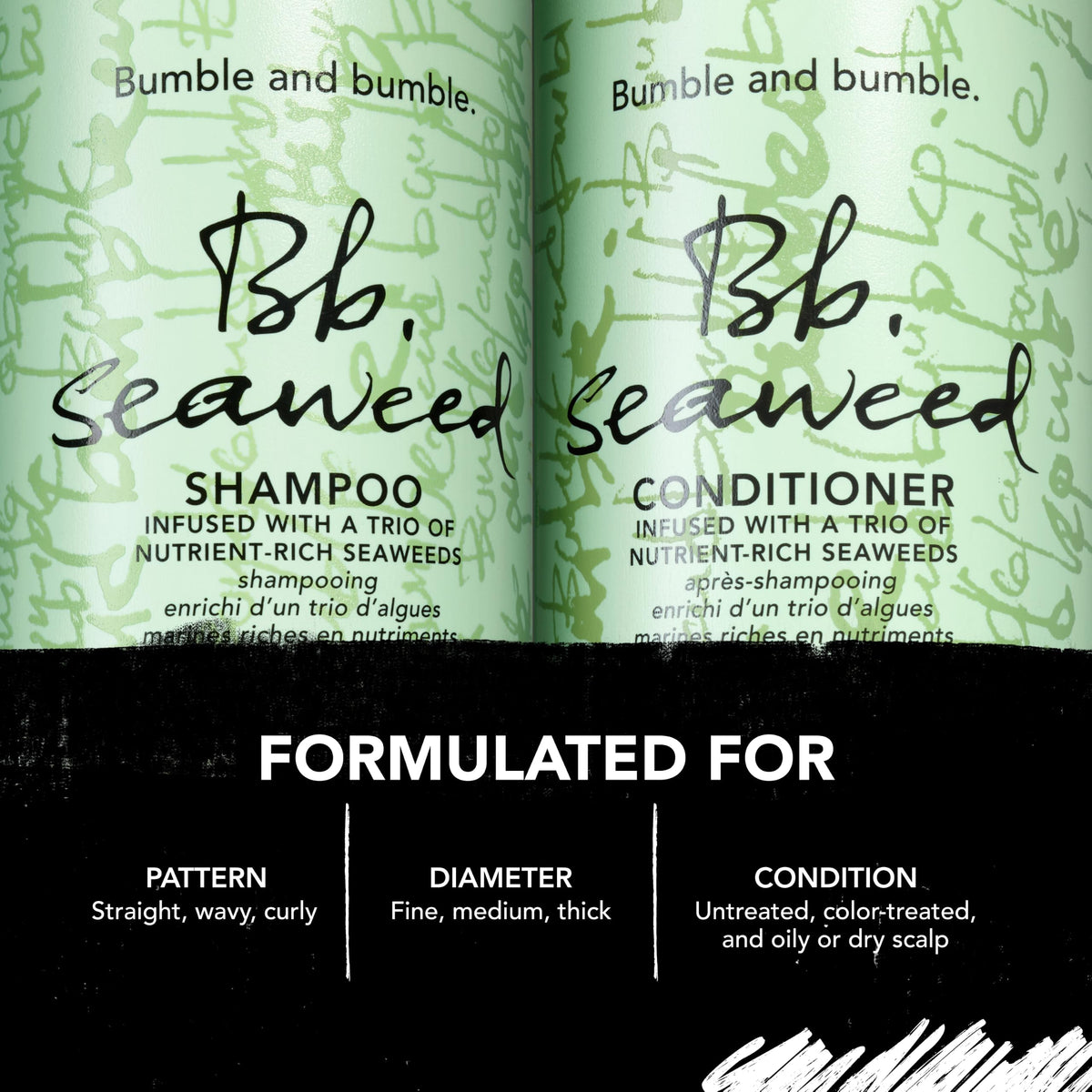 Bumble and bumble applying conditioner to mid-lengths, protects and smooths ends