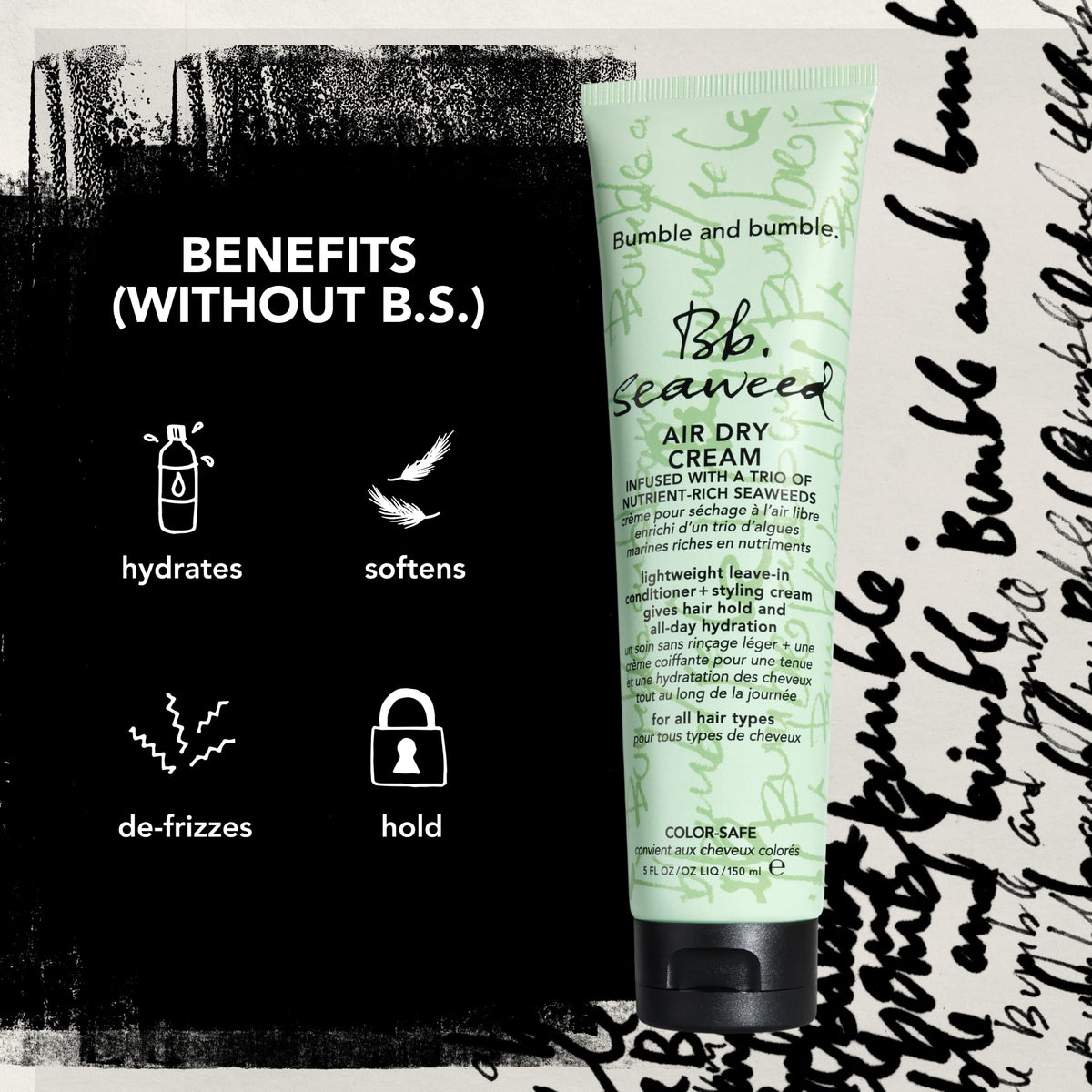 Close-up of Bumble and bumble ingredient label highlighting natural marine botanicals benefit