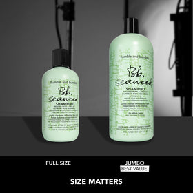 Bumble and bumble bottle on bathroom counter evoking salon-quality home care