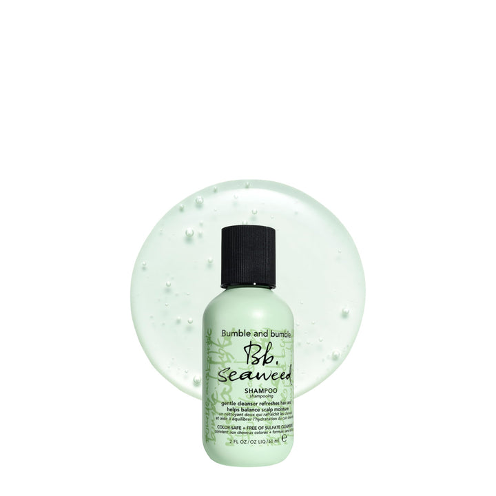 Bumble and bumble front packaging showing travel 2 fl oz bottle and benefits