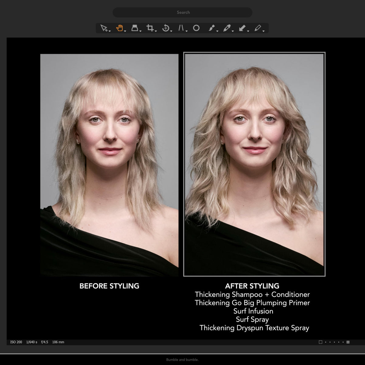 Bumble and bumble spray nozzle mid-action demonstrating easy application benefit