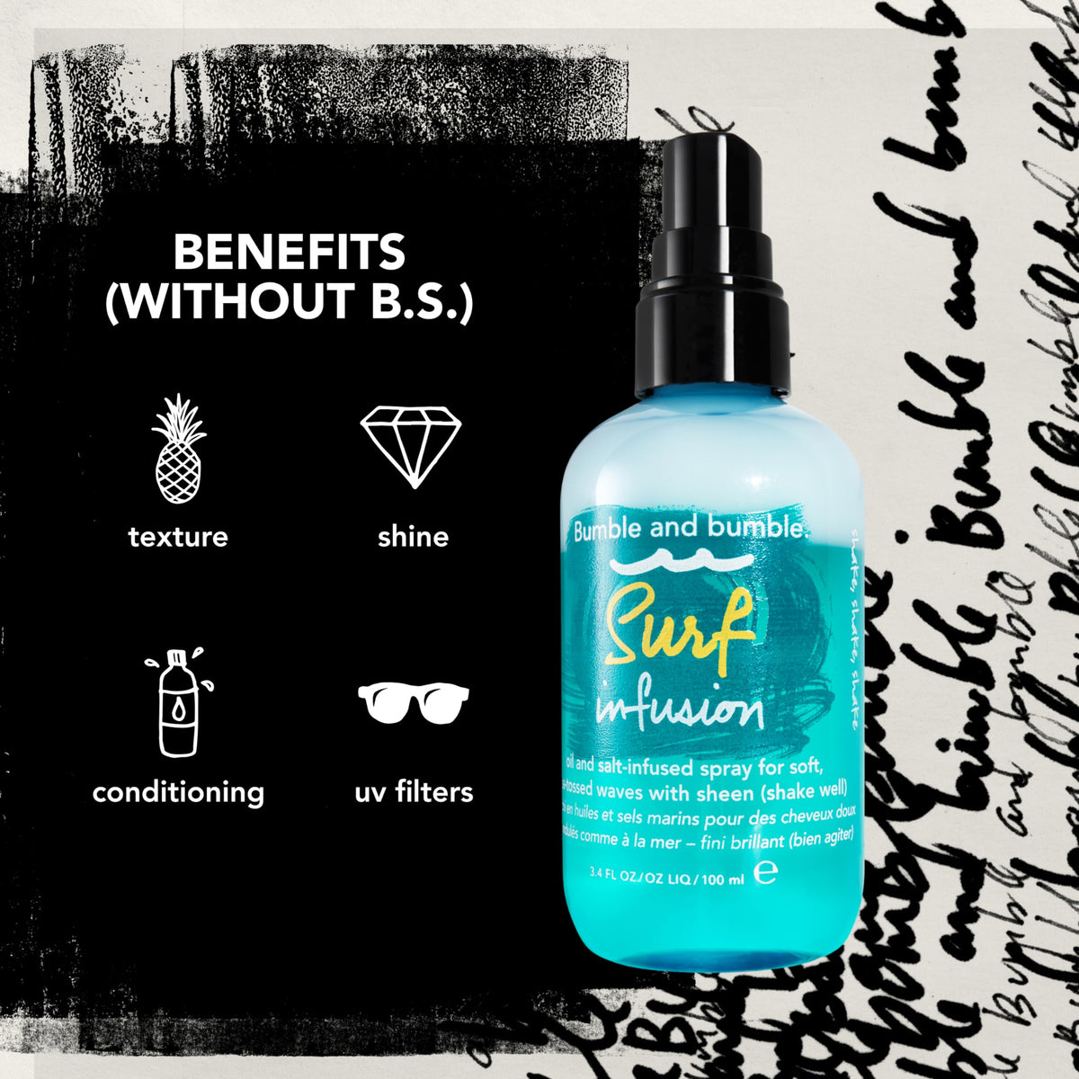 Bumble and bumble sprayed on damp hair while scrunching to create waves
