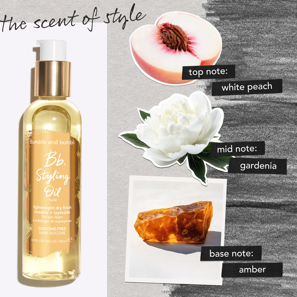 Bumble and bumble oil next to a ruler showing compact 0.85 fl oz size