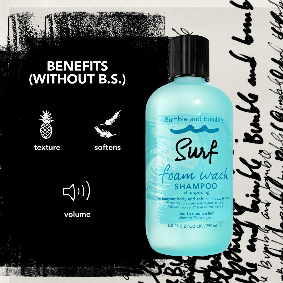 Bumble and bumble foam applied to hair showing texture-building effect