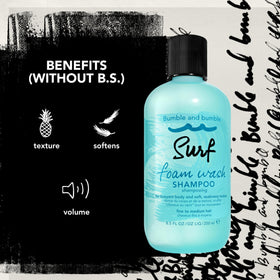 Bumble and bumble foam applied to hair showing texture-building effect