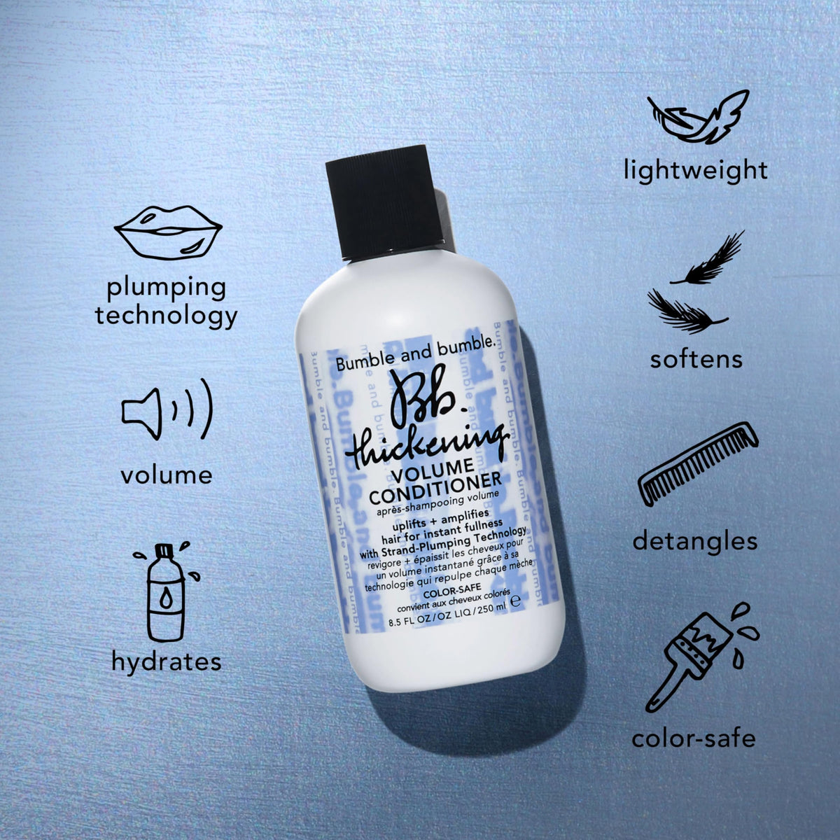 Bumble and bumble shampoo pouring to show lightweight lift benefit