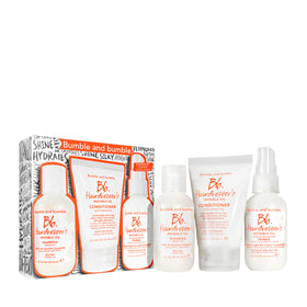 Bumble and bumble travel set front packaging showing three bottles and benefit of hydration