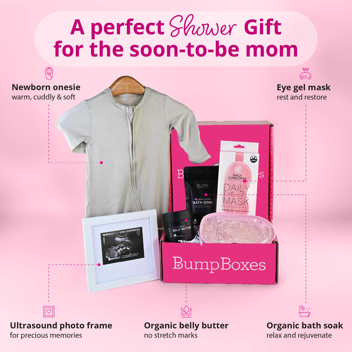Bump Boxes Glow Organics belly butter jar close-up with nourishing texture benefit