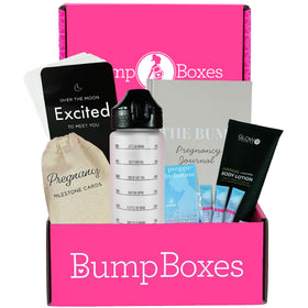 Bump Boxes front packaging showing full first trimester gift set benefit comfort