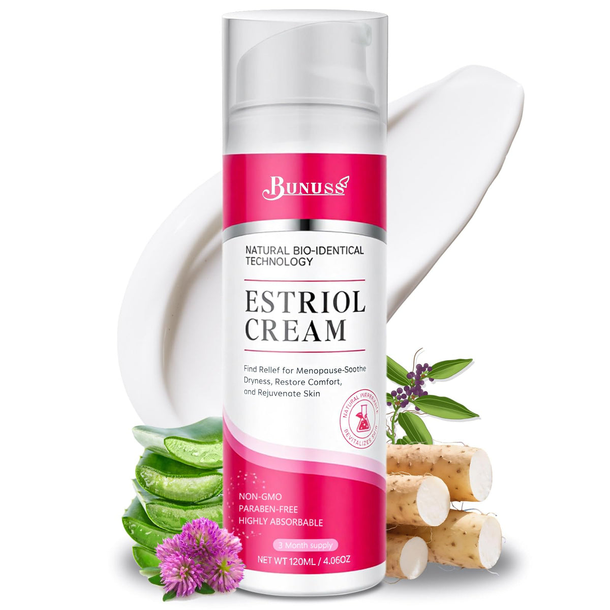 BUNUSS front packaging showing 4.06 fl oz pump, clear product benefit