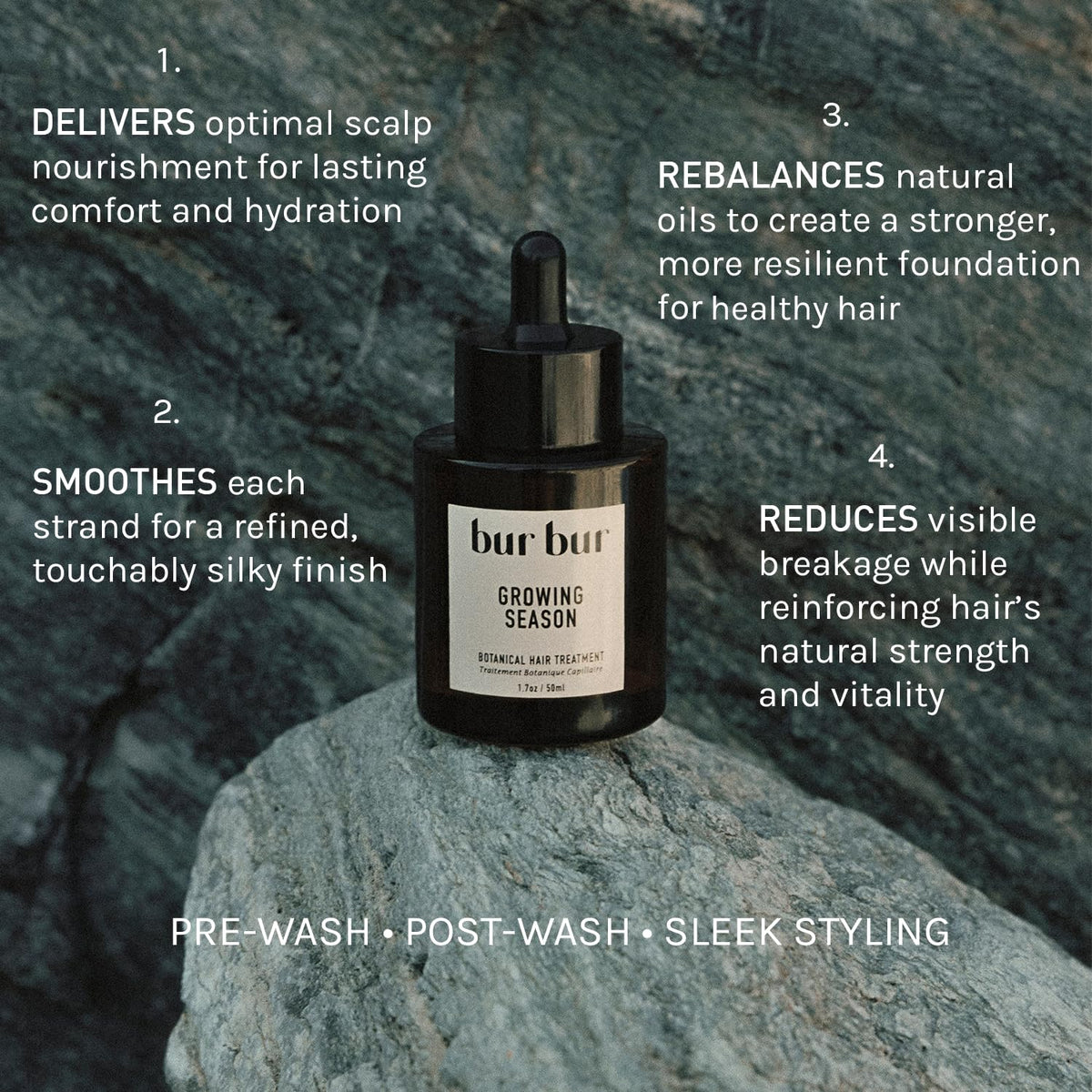 Burdock and nettle ingredients with Bur Bur bottle emphasizing botanical formula