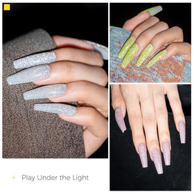 BURANO rose reflective swatch revealing pink holographic sparkle for vibrant light-catching nails