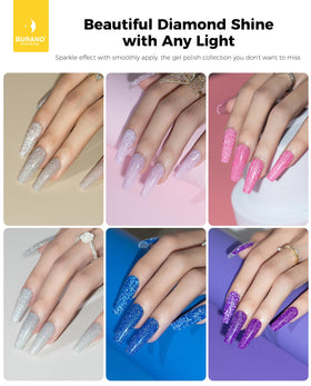 BURANO swatch strip of rose, blue, purple and silver reflective gels vibrant finish