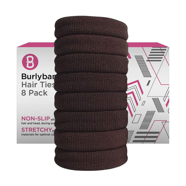 Burlybands front packaging in brown showing 8-pack and benefits