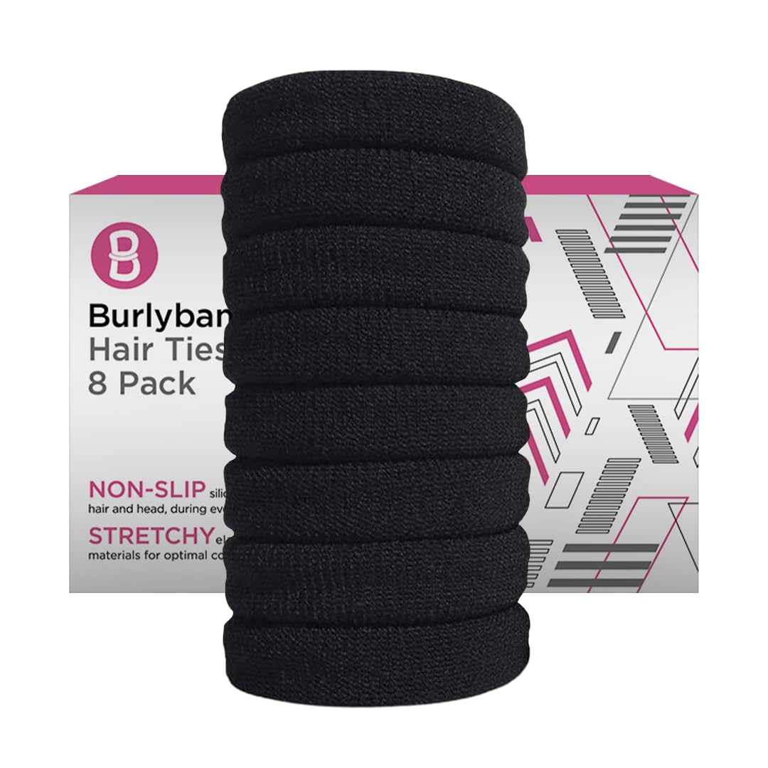Burlybands label and eight-piece contents illustrating durable quality benefit