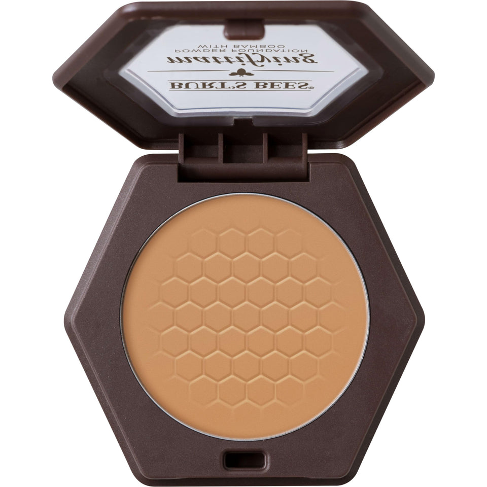 Burt's Bees compact front view showing Almond shade and mattifying finish
