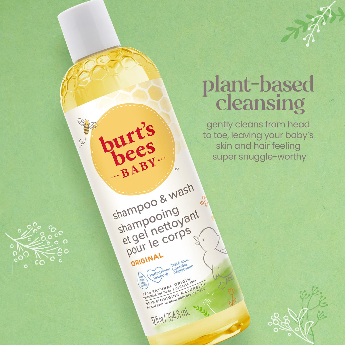 Burt's Bees bottle pump and cap detail highlighting easy dispensing and safety