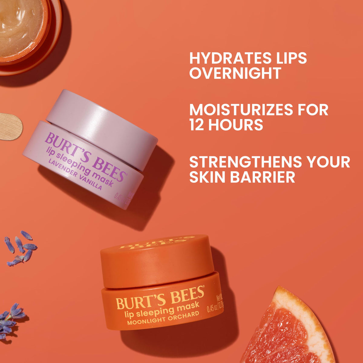 Burt's Bees bamboo applicator beside jar for hygienic, easy application benefit