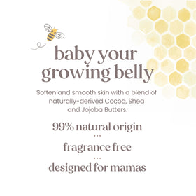 Burt's Bees applying butter to pregnant belly showing soothing hydration benefits