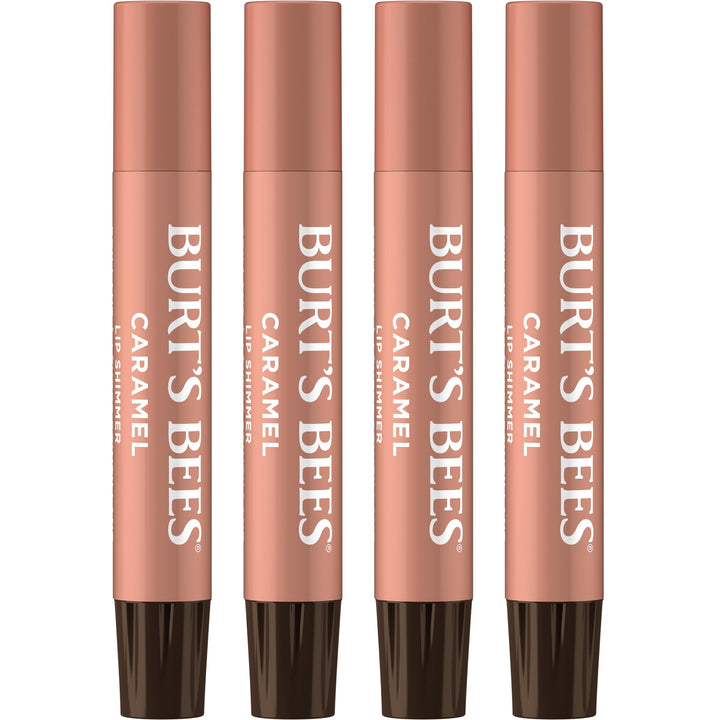 Burt's Bees front packaging showing caramel shimmer tint and recyclable carton benefits